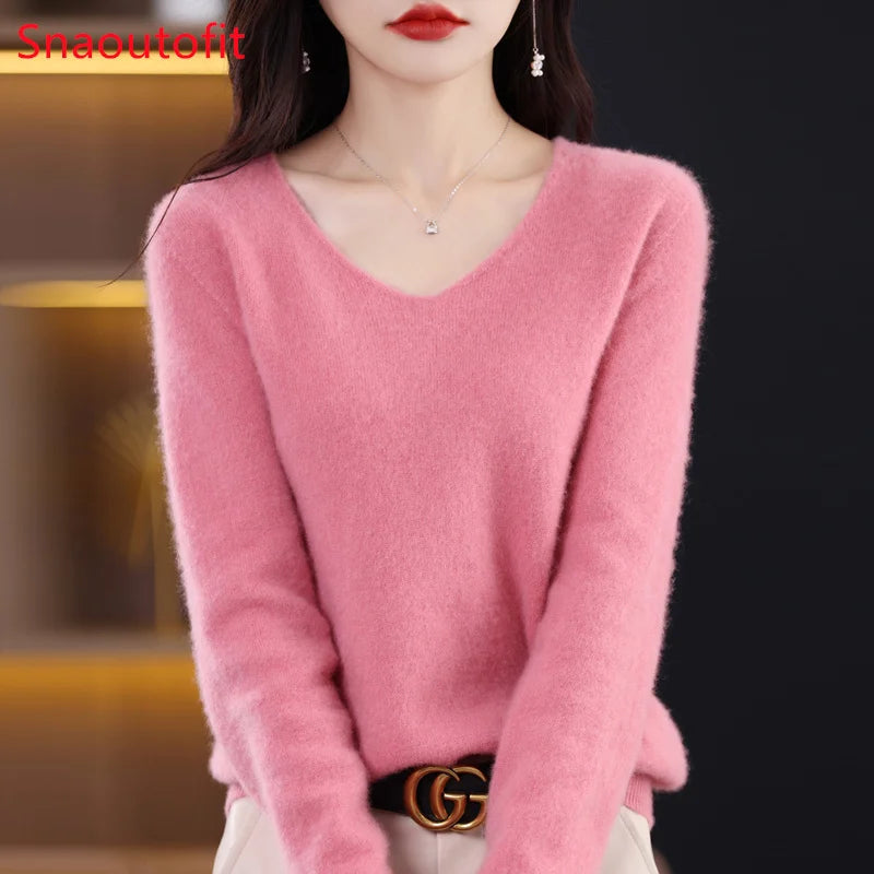 Knitted Pullover V-neck Loose Bottoming Shirt Solid