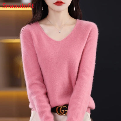 Knitted Pullover V-neck Loose Bottoming Shirt Solid