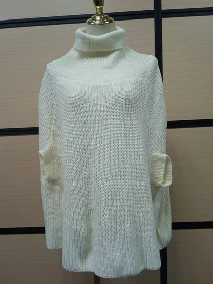 Batwing Knitted Tops Loose Oversize Sweater Korean Women Cloak Poncho Female Sexy Turtleneck Sweaters Khaki
