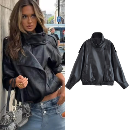 Pebble Faux Leather Jacket Motorcycle Style Personality