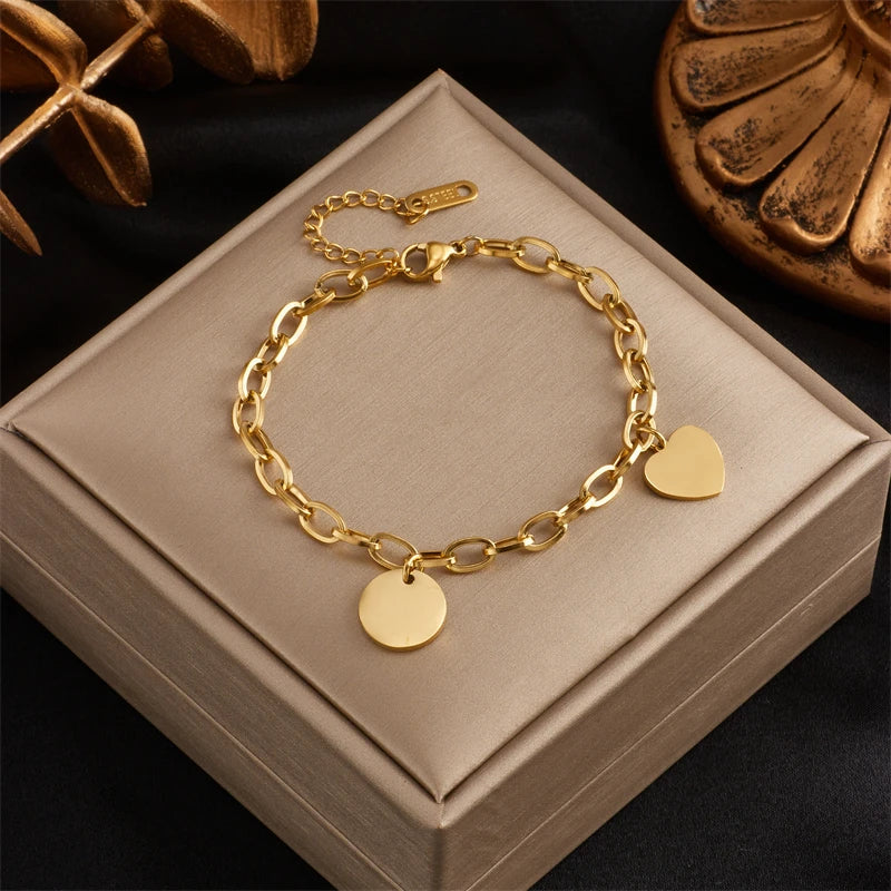 MEYRROYU 316 Stainless Steel Vintage Green Stone Heart Tassel Multilayer Charm Bracelet for Women Wedding Jewelry Beach брелок