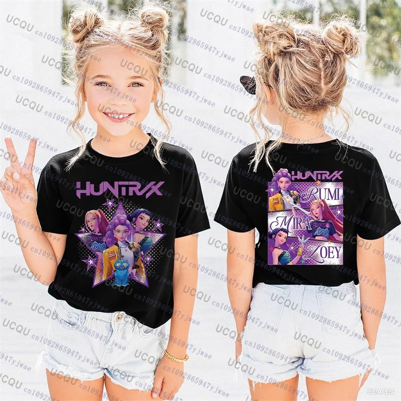 Kpop Demon Hunters Parent Child Short Sleeve T-shirt Cute Kpop Demon Hunters TShirt Harajuku Casual Fashion Cotton Kid's Tshirt