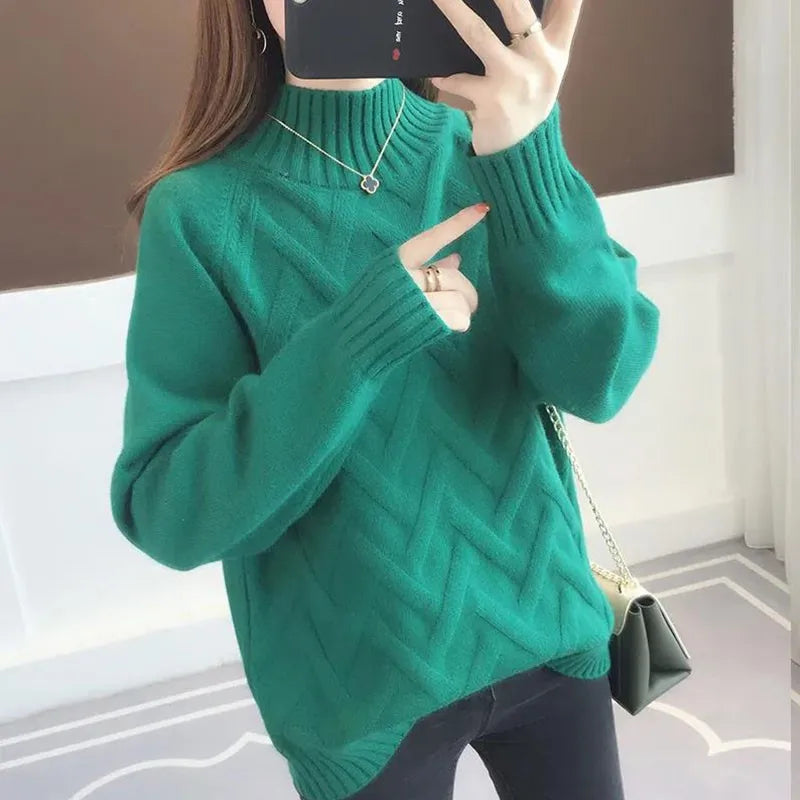 Women's Loose Fit Thiened f High Ne Knitwear Autumn Winter Inner Wear Casual Sle Korean Faion Long Sve Sweater