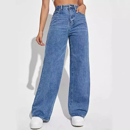 New Women Wear European And American Loose Denim Wide Leg Pants Slim High Waist All-Match Jeans For Women H300