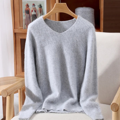 Cashmere Sweater Solid Color Long-Sleeved Wool Knit Bottoming Sweater Loose Top