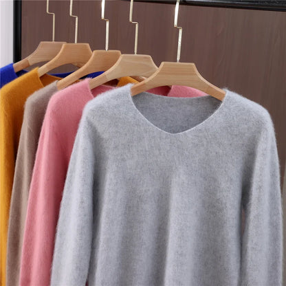 Cashmere Sweater Solid Color Long-Sleeved Wool Knit Bottoming Sweater Loose Top