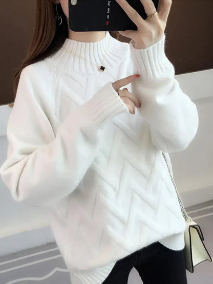 Women's Loose Fit Thiened f High Ne Knitwear Autumn Winter Inner Wear Casual Sle Korean Faion Long Sve Sweater
