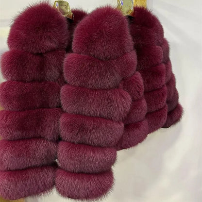 100% Fox Fur Coat Women's Fashion Brown