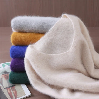 Cashmere Sweater Solid Color Long-Sleeved Wool Knit Bottoming Sweater Loose Top