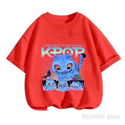 Kpop Demon Hunters T-Shirt Kids Short Sleeve Casual Fashion Summer Boys Girls Anime Clothes