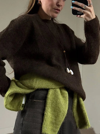 Warm Pullovers O Neck Knitwear Loose Knit Jumpers