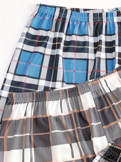 [4pcs Comfy Plaid Lounge Bottoms] 4pcs Plaid Print Lounge Bottoms, Casual & Comfy Elastic Waist Shorts, Women's Sleepwear & Loungewear
