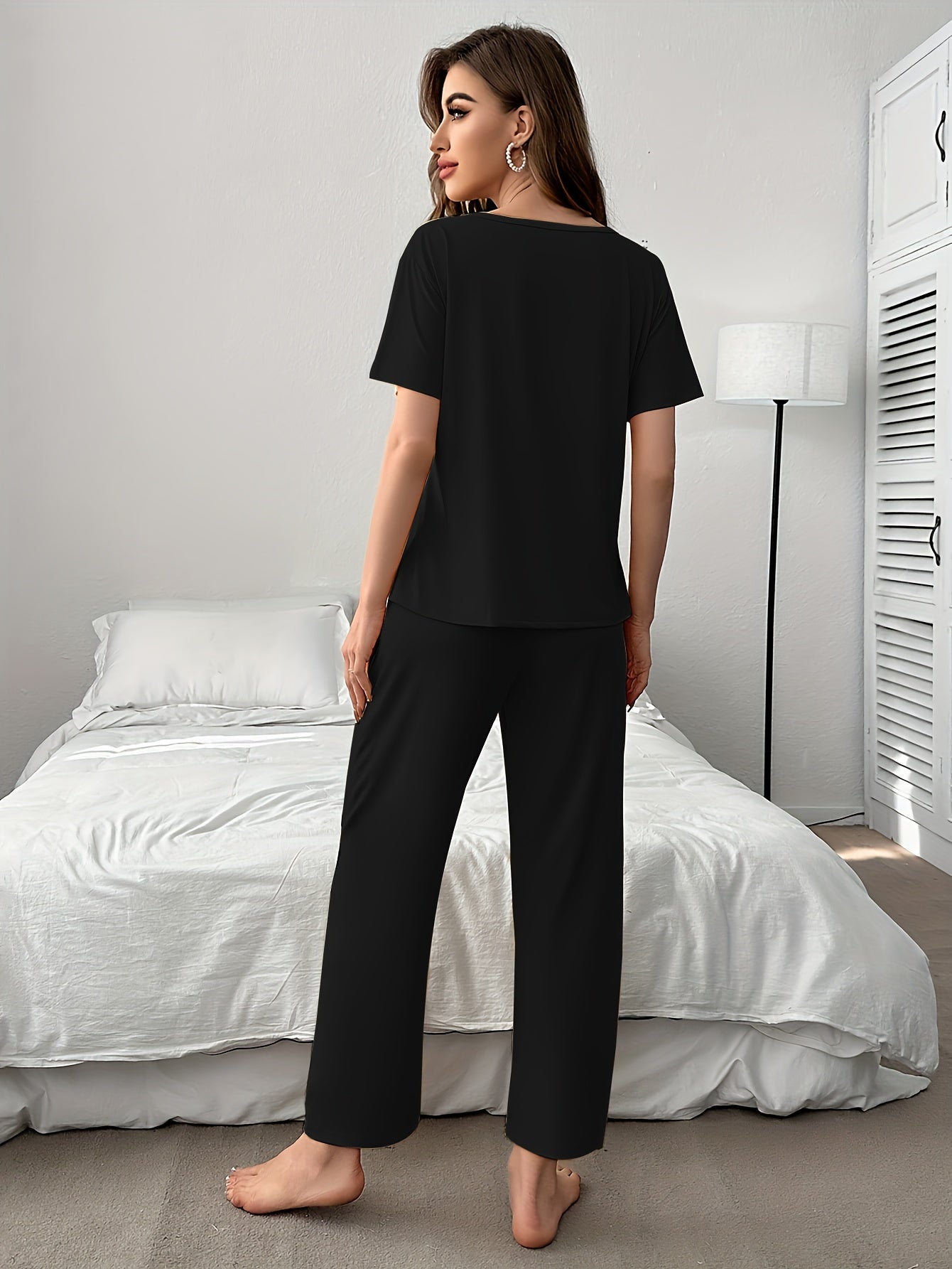 Women'S Casual Yellow joyful Face Pajama Set - Short Sleeve, Long Pants, Crew Neck, All-Season Sleepwear, Comfortable Loungewear, Casual Loungewear|Playful Design|Soft Texture